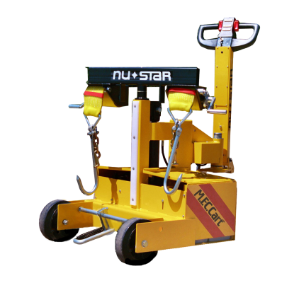 Close-up of MFC-100™'s hydraulic lift system elevating a heavy load. Emphasizes the hydraulic lifting capability.