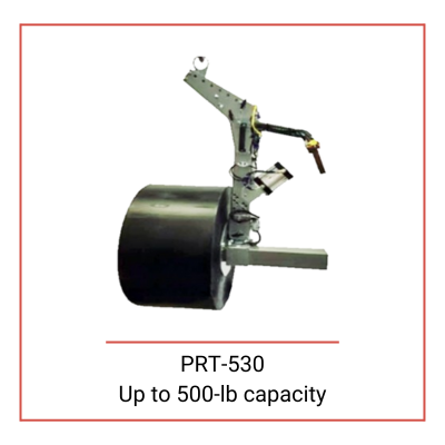 Powered hoist-based roll handling device lifting a heavy industrial roll PRT 350
