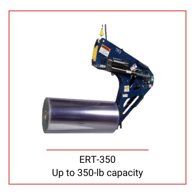 Powered hoist based roll handling device lifting a heavy industrial roll ERT 350