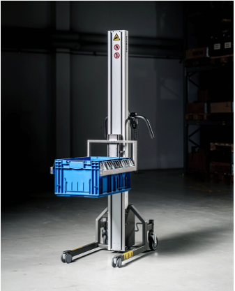 Impact series aluminum and steel multi-purpose lifter lifting a plastic tote